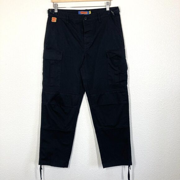 Empyre Cargo Pants Mens 30 Black Relax Button Fly Drawstring Cuffs Utility Skate - Picture 1 of 16